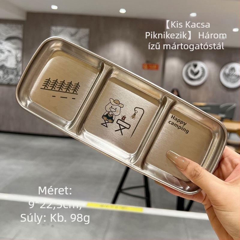 304 rozsdamentes acélból készült osztott mártásos tál, négyszögletes, grillhez és hot pot-hoz