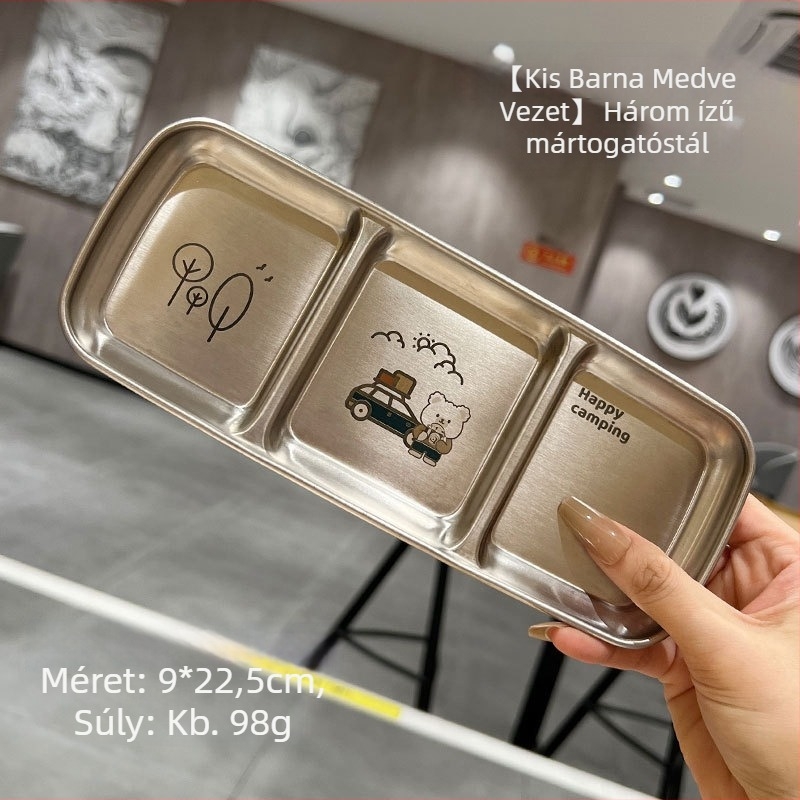 304 rozsdamentes acélból készült osztott mártásos tál, négyszögletes, grillhez és hot pot-hoz