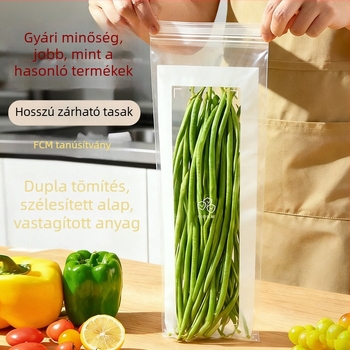 Hosszú dupla bordázat, vastagított zárható élelmiszer-minőségű zacskó háztartási konyhához és hűtőben történő adagoláshoz