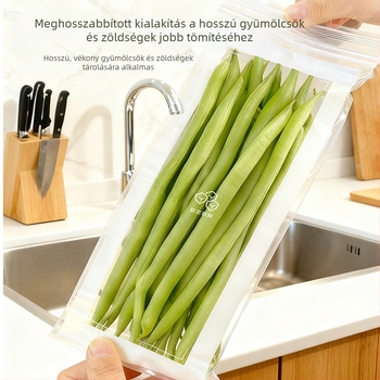 Hosszú dupla bordázat, vastagított zárható élelmiszer-minőségű zacskó háztartási konyhához és hűtőben történő adagoláshoz