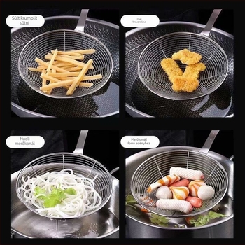 Masszív rozsdamentes acél hálószűrő otthoni használatra, nagy konyhai szűrő forró fazékhoz, tészta és dumpling szűrő