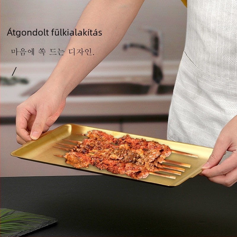 Hosszúkás 304 rozsdamentes acél tál, koreai BBQ tál, kreatív desszert és sushi lapos tál, tároló tál