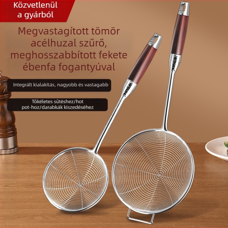 Hosszú nyelű, rozsdamentes acél fritőszűrő tészta, gombóc és hot pot számára – élelmiszer-minőségű konyhai szűrő