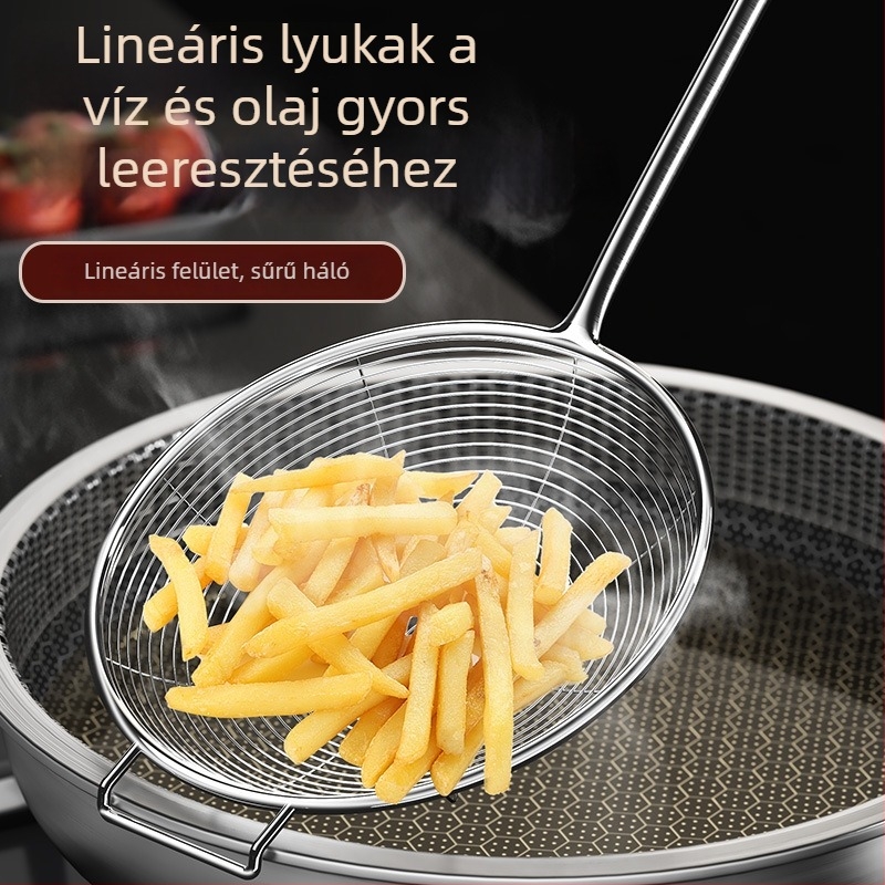 Hosszú nyelű, rozsdamentes acél fritőszűrő tészta, gombóc és hot pot számára – élelmiszer-minőségű konyhai szűrő