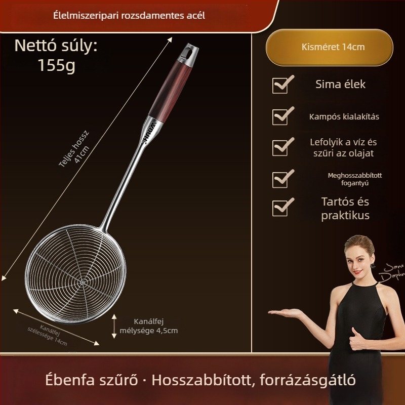 Hosszú nyelű, rozsdamentes acél fritőszűrő tészta, gombóc és hot pot számára – élelmiszer-minőségű konyhai szűrő