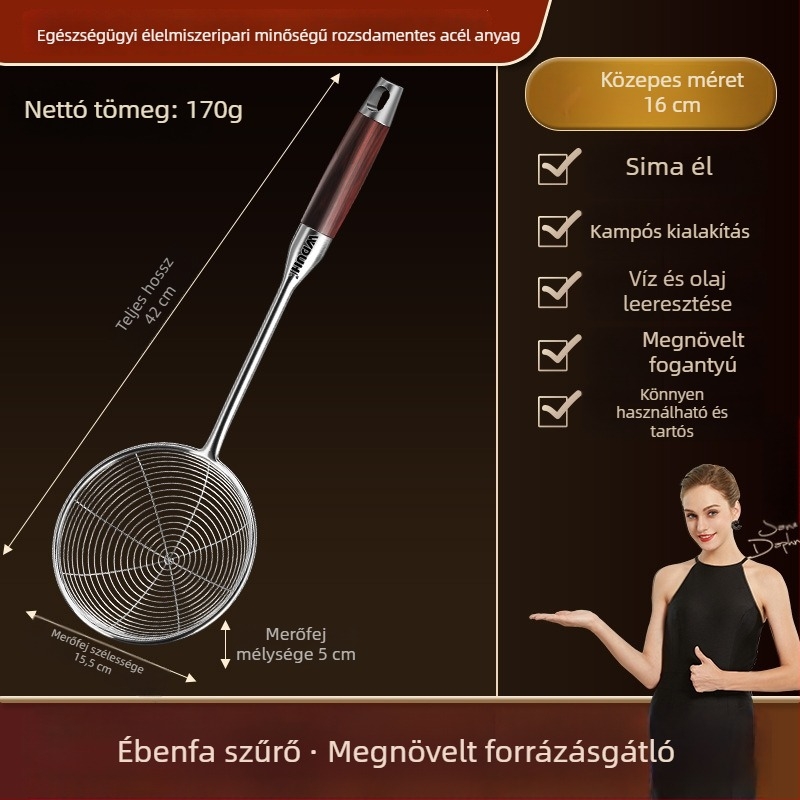 Hosszú nyelű, rozsdamentes acél fritőszűrő tészta, gombóc és hot pot számára – élelmiszer-minőségű konyhai szűrő