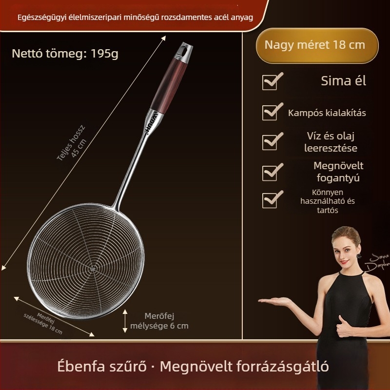 Hosszú nyelű, rozsdamentes acél fritőszűrő tészta, gombóc és hot pot számára – élelmiszer-minőségű konyhai szűrő