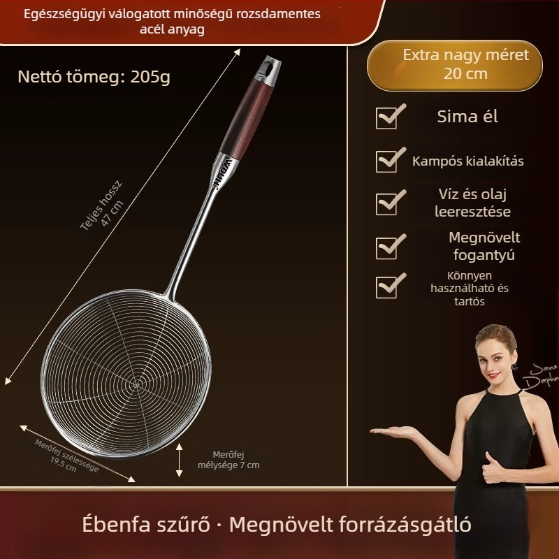 Hosszú nyelű, rozsdamentes acél fritőszűrő tészta, gombóc és hot pot számára – élelmiszer-minőségű konyhai szűrő