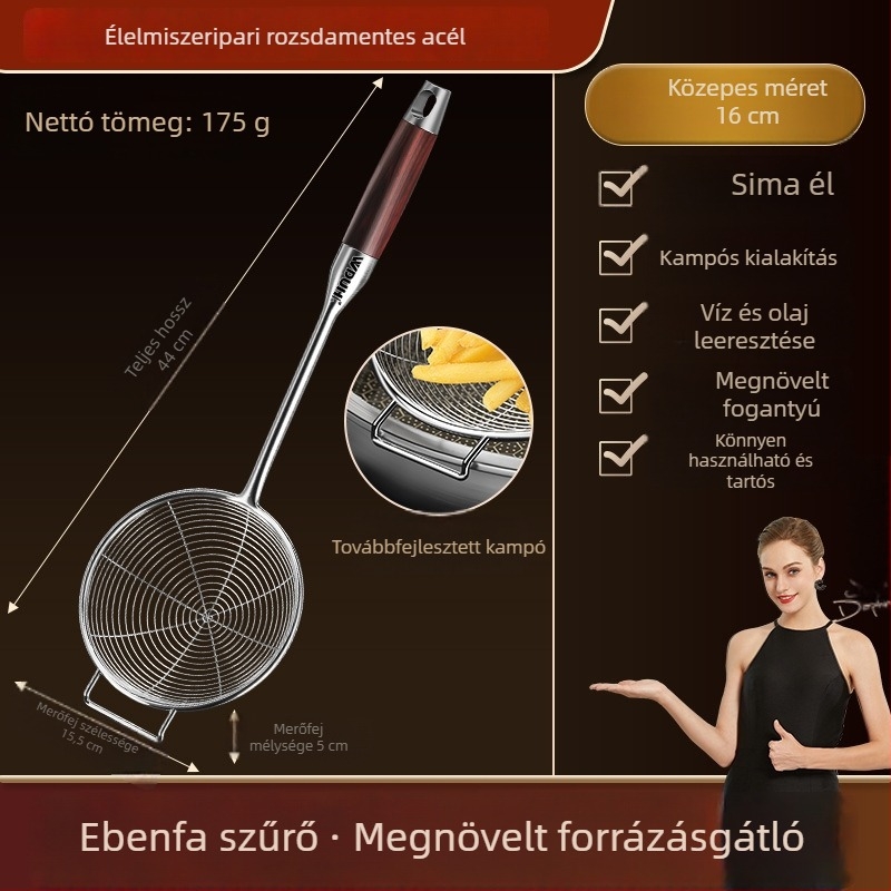 Hosszú nyelű, rozsdamentes acél fritőszűrő tészta, gombóc és hot pot számára – élelmiszer-minőségű konyhai szűrő