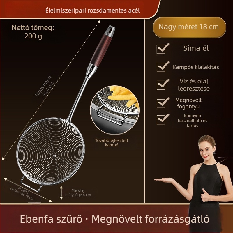 Hosszú nyelű, rozsdamentes acél fritőszűrő tészta, gombóc és hot pot számára – élelmiszer-minőségű konyhai szűrő