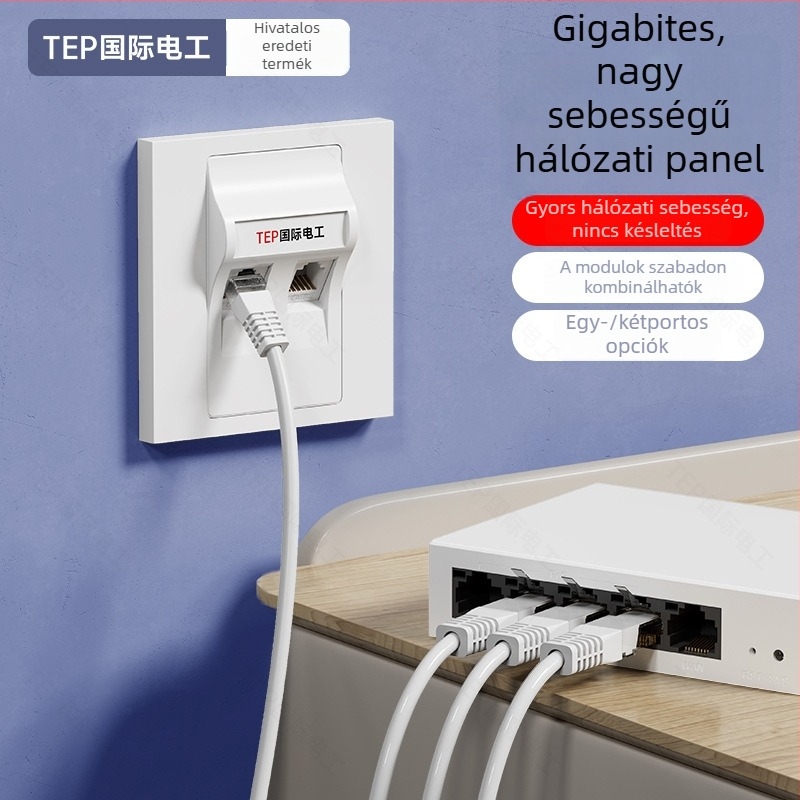 TEP 86-típusú falra szerelhető Cat6/Cat7 Ethernet hálózati panel – otthon és tárgyaló