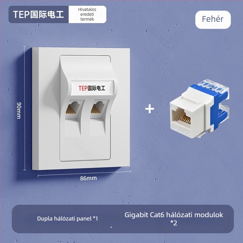 TEP 86-típusú falra szerelhető Cat6/Cat7 Ethernet hálózati panel – otthon és tárgyaló
