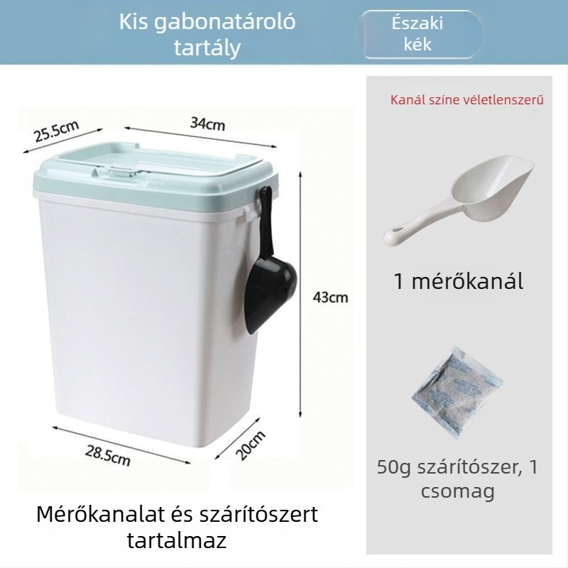 Nagy kapacitású tárolóedény kutya- és macskatáp számára – műanyag tartály nedvességvédett zárással és dupla tömítéssel