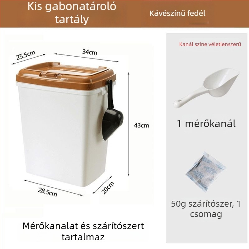 Nagy kapacitású tárolóedény kutya- és macskatáp számára – műanyag tartály nedvességvédett zárással és dupla tömítéssel