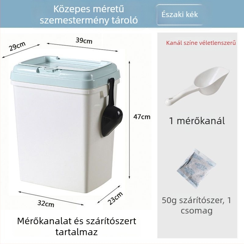 Nagy kapacitású tárolóedény kutya- és macskatáp számára – műanyag tartály nedvességvédett zárással és dupla tömítéssel