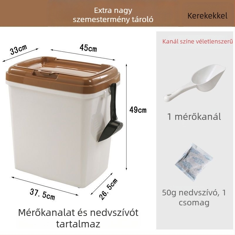 Nagy kapacitású tárolóedény kutya- és macskatáp számára – műanyag tartály nedvességvédett zárással és dupla tömítéssel