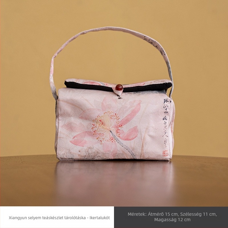 Textil tea-szertartás tároló táska teáskészlethez – teáskannával és csészékkel, hordozható