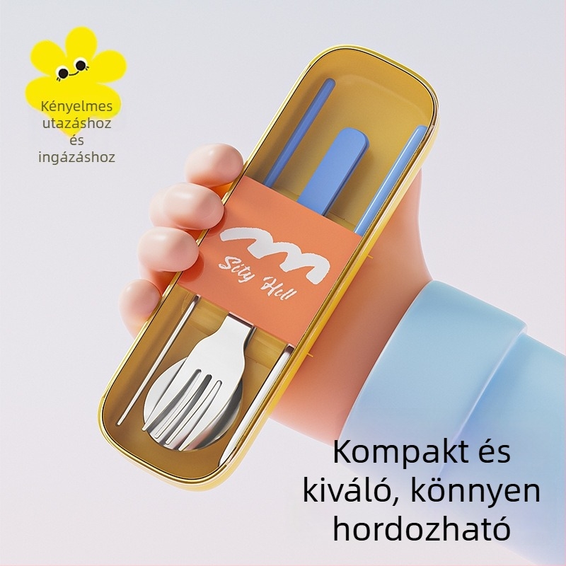 304 rozsdamentes acélból készült hordozható, 3 darabos evőeszköz-készlet: kanál, villa, evőpálca