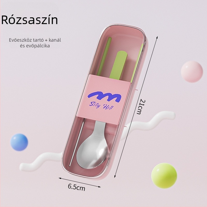 304 rozsdamentes acélból készült hordozható, 3 darabos evőeszköz-készlet: kanál, villa, evőpálca