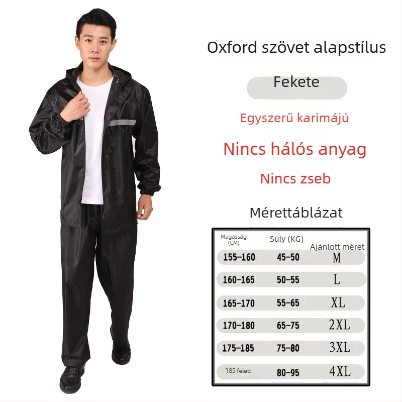Két részes esőkabát és esőnadrág készlet – teljes testszintű vízállóság, fényvisszaverő részletek, felnőtteknek, alkalmas kerékpározásra és horgászásra