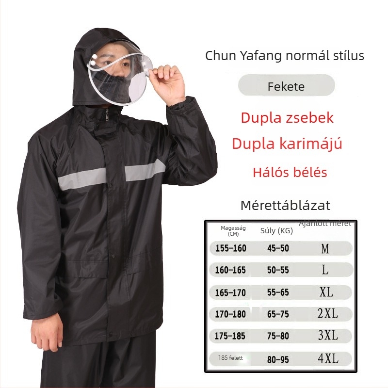 Két részes esőkabát és esőnadrág készlet – teljes testszintű vízállóság, fényvisszaverő részletek, felnőtteknek, alkalmas kerékpározásra és horgászásra