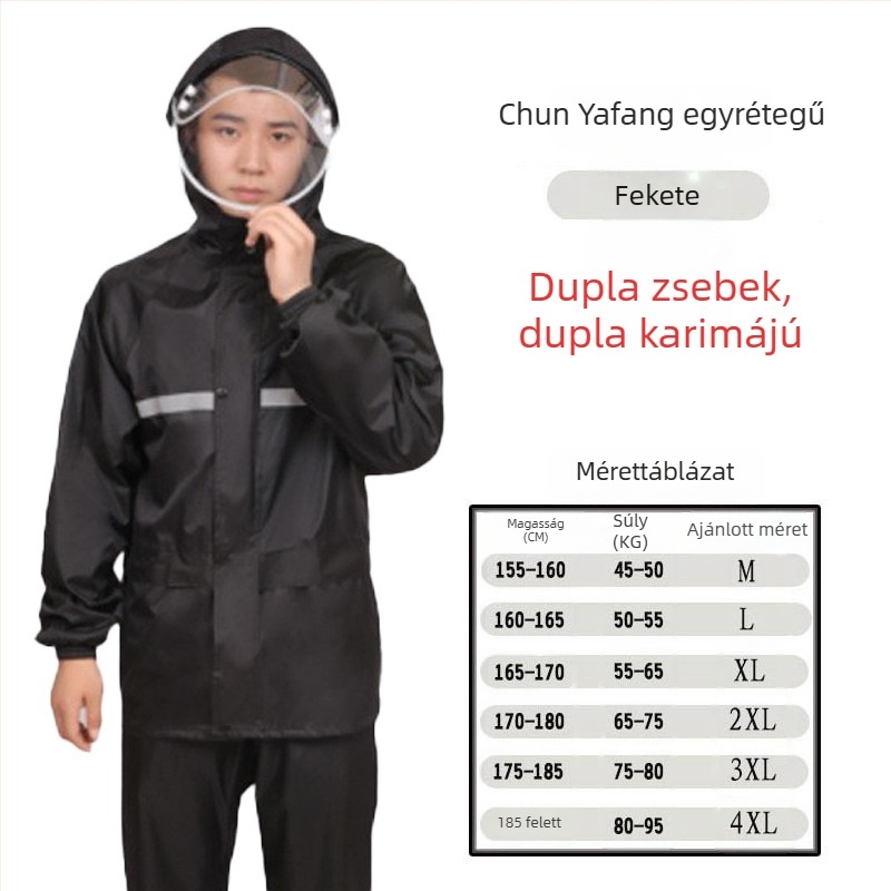 Két részes esőkabát és esőnadrág készlet – teljes testszintű vízállóság, fényvisszaverő részletek, felnőtteknek, alkalmas kerékpározásra és horgászásra