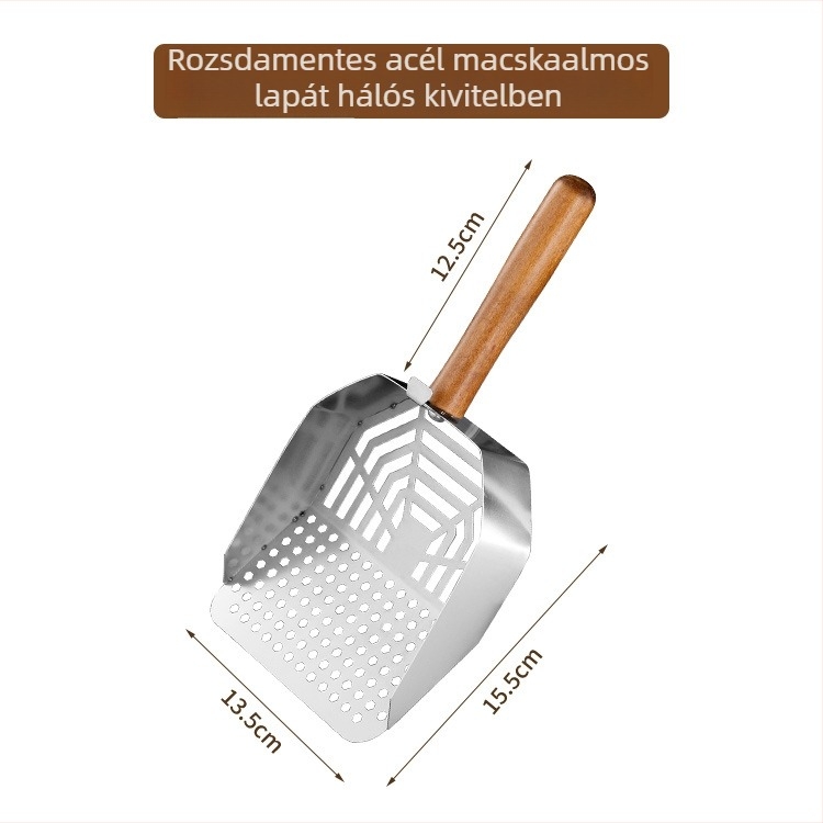 Rozsdamentes acél macskaalomkanál, nagy méretű, fin lyukú kialakítással, tofu-alomhoz és kevert alomhoz