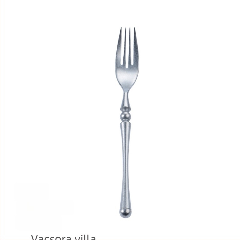 304-es rozsdamentes acélból készült evőeszköz-készlet kerek fogantyúval, tükrös felülettel, retro stílusban — steak kés, villa és kanál