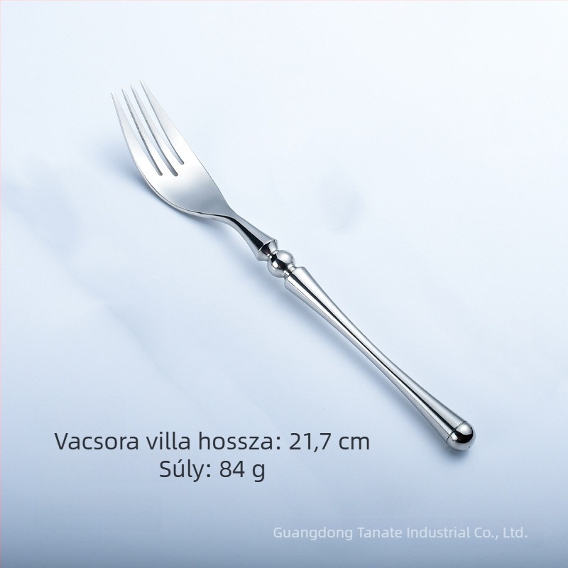 304-es rozsdamentes acélból készült evőeszköz-készlet kerek fogantyúval, tükrös felülettel, retro stílusban — steak kés, villa és kanál
