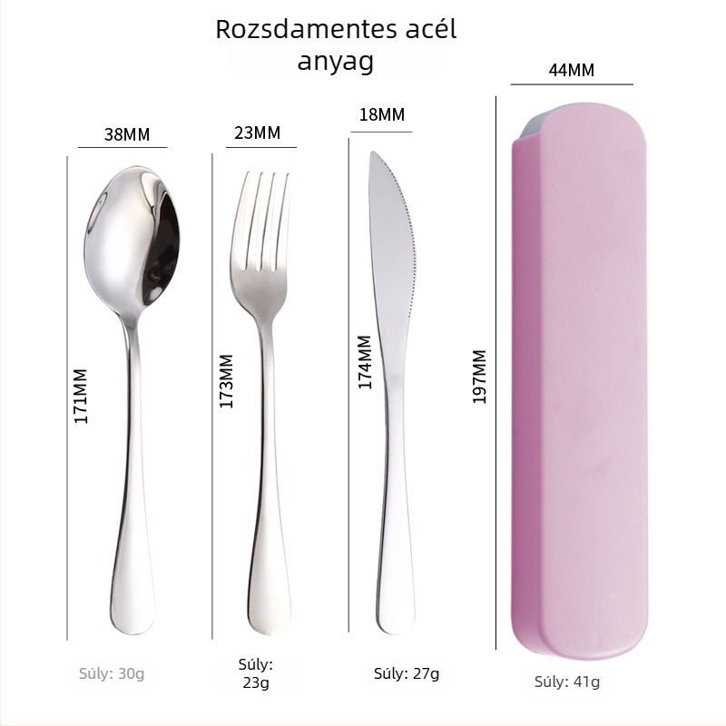 304 rozsdamentes acél étkészlet, nyugati stílusú kés, villa és kanál, három darabos készlet kényelmes tárolóval, diákok számára, logó testreszabható