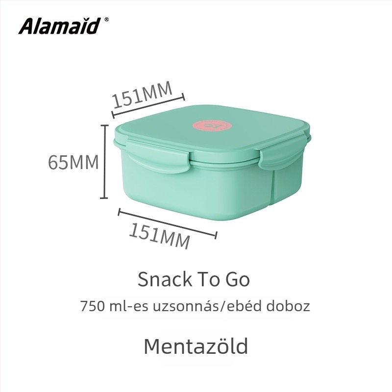 Négyzet alakú ebédes doboz, lezárható és hordozható, mikrohullámú sütőben használható, gyümölcs tárolására