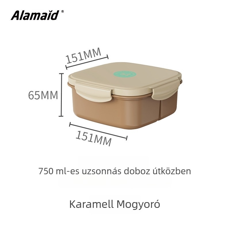 Négyzet alakú ebédes doboz, lezárható és hordozható, mikrohullámú sütőben használható, gyümölcs tárolására