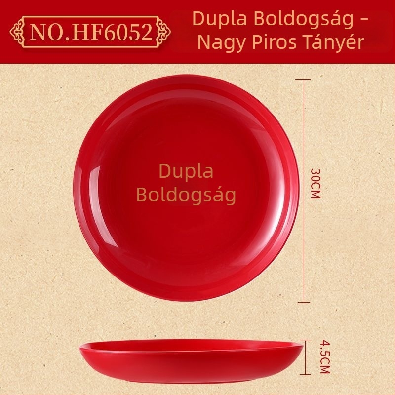 Műanyag gyümölcstál esküvőre piros boldogság szimbólummal, vastagított snacktál ünnepekre és költözésre