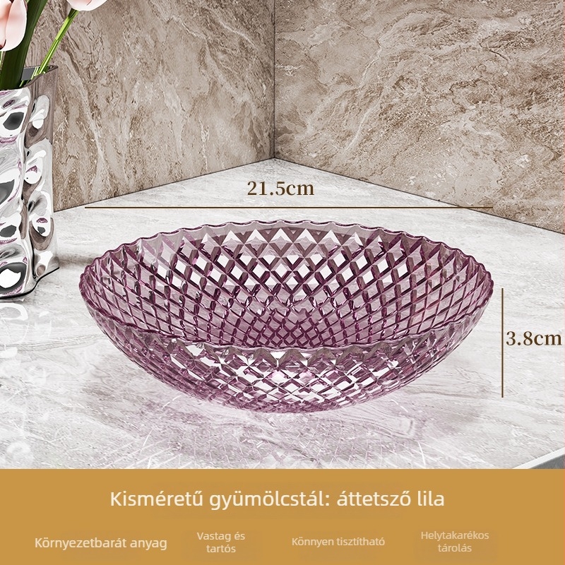 Átlátszó gyümölcstál – könnyed luxus stílusban, ideális a nappaliba, gyümölcsök és nassolnivalók tálalására