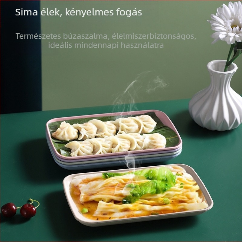 Téglalap alakú búzaszálas tál forró pothoz és barbecue-hoz, nassolnivalók és gyümölcsök számára, logóval
