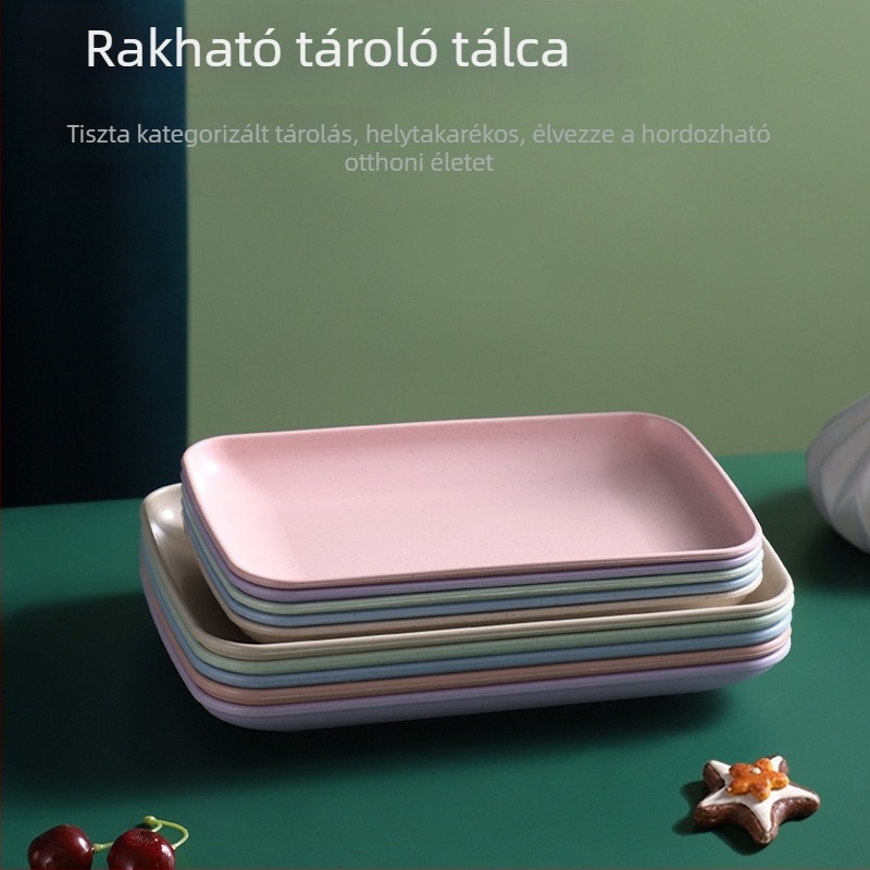 Téglalap alakú búzaszálas tál forró pothoz és barbecue-hoz, nassolnivalók és gyümölcsök számára, logóval