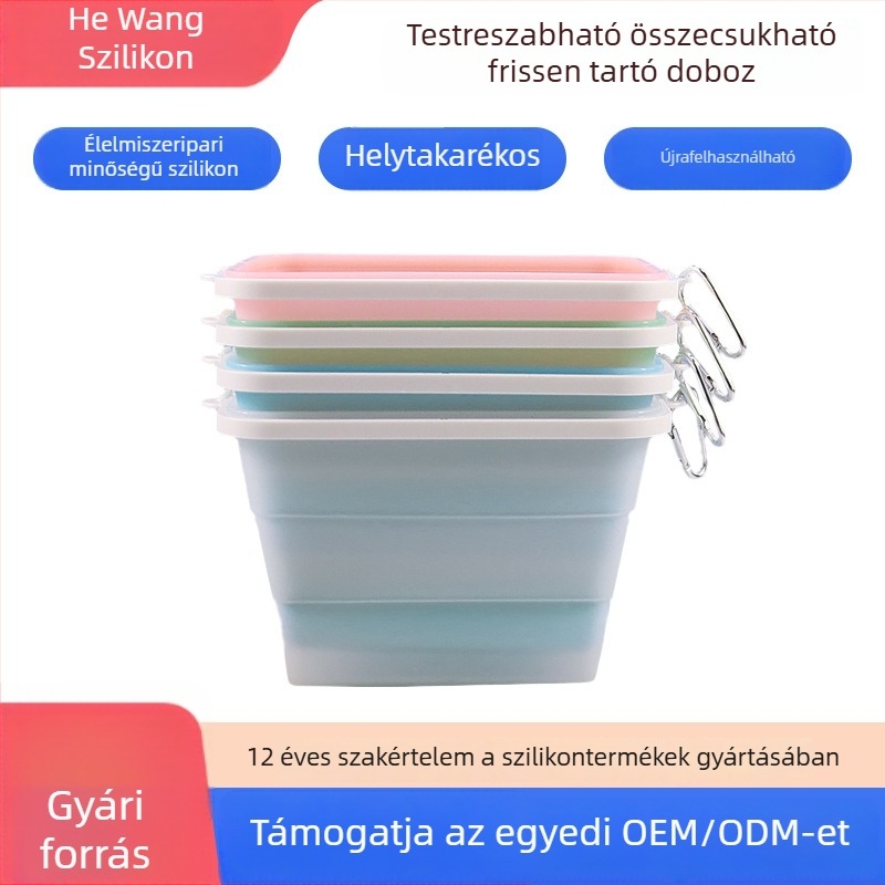 Személyre szabott szilikon hajtogatható ebédes doboz, élelmiszer-minőségű tároló, mikrohullámú sütőben használható