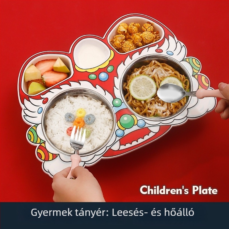 Gyerekeknek szóló ételtál kínai stílusú oroszlán-tánc motívummal, ajándék