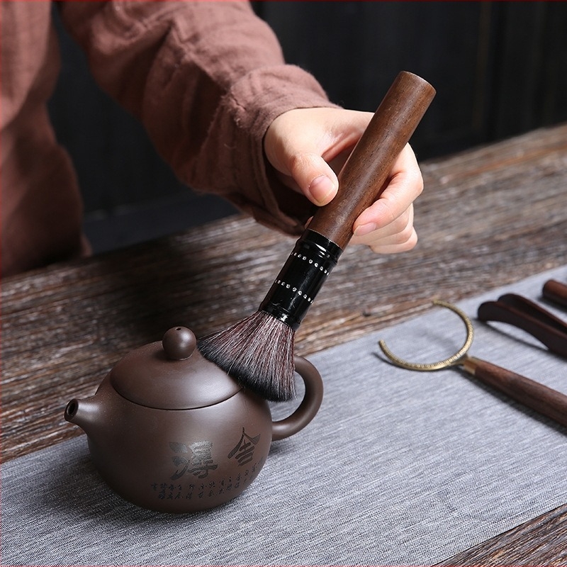 Kerámiás tea ceremónia: Six Gentlemen kiegészítők abanoszból készült fából — teás eszközök készlet tűvel