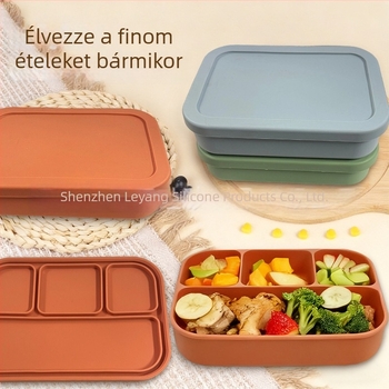 Három rekeszes élelmiszer-minőségű szilikon ebédes doboz, mikrohullámú sütőben használható, hordozható