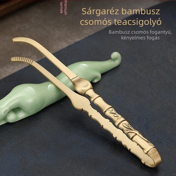 Sárgaréz teacsipesz, Kung Fu teászerszámok készlet, kézzel készített bambusz fejű csipesz teához, csúszásmentes csipesz a teáskancsóhoz/csészéhez, teás tű, teáskanál