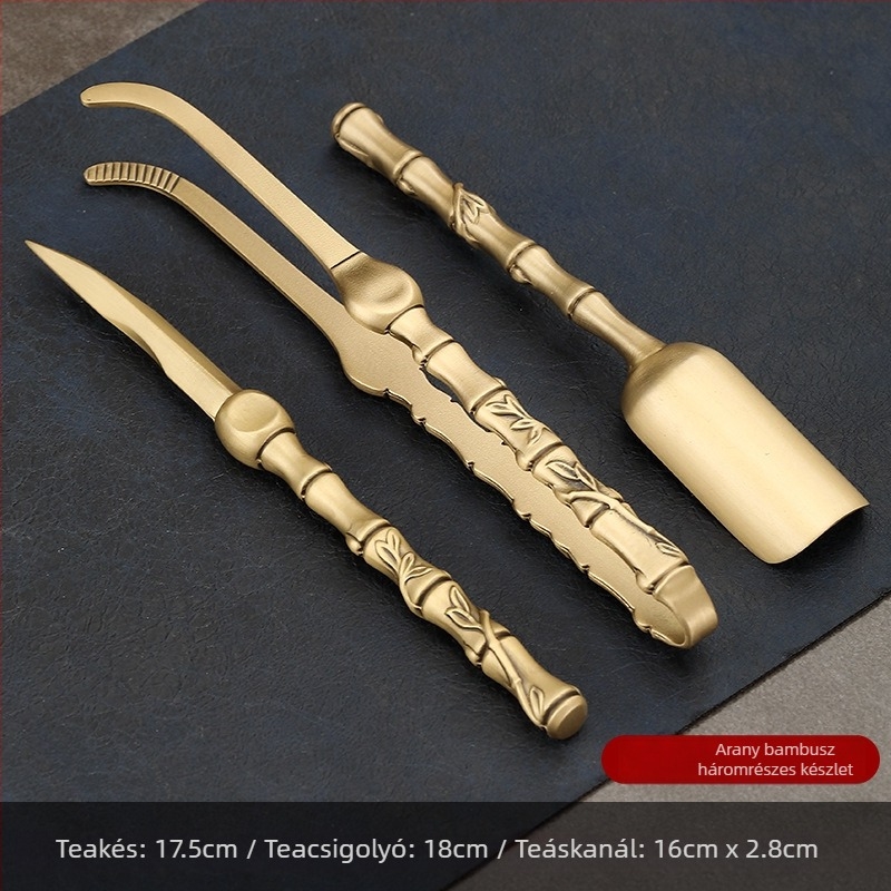 Sárgaréz teacsipesz, Kung Fu teászerszámok készlet, kézzel készített bambusz fejű csipesz teához, csúszásmentes csipesz a teáskancsóhoz/csészéhez, teás tű, teáskanál