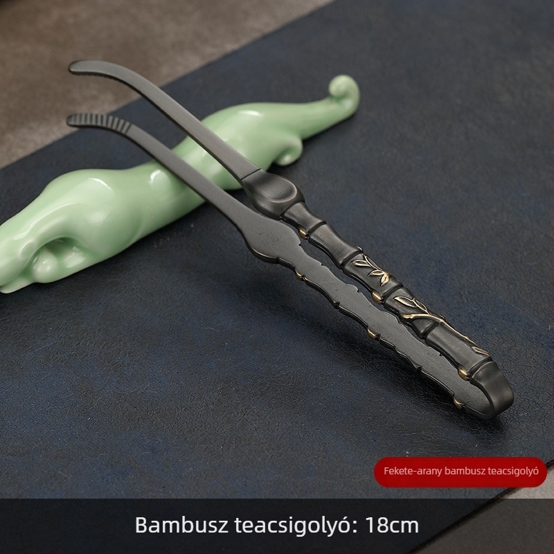 Sárgaréz teacsipesz, Kung Fu teászerszámok készlet, kézzel készített bambusz fejű csipesz teához, csúszásmentes csipesz a teáskancsóhoz/csészéhez, teás tű, teáskanál