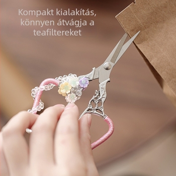 Női teásolló, kifinomult retro stílus, alkalmas teafilterekhez, rozsdamentes acélból, kínai stílusú tea-kiegészítő