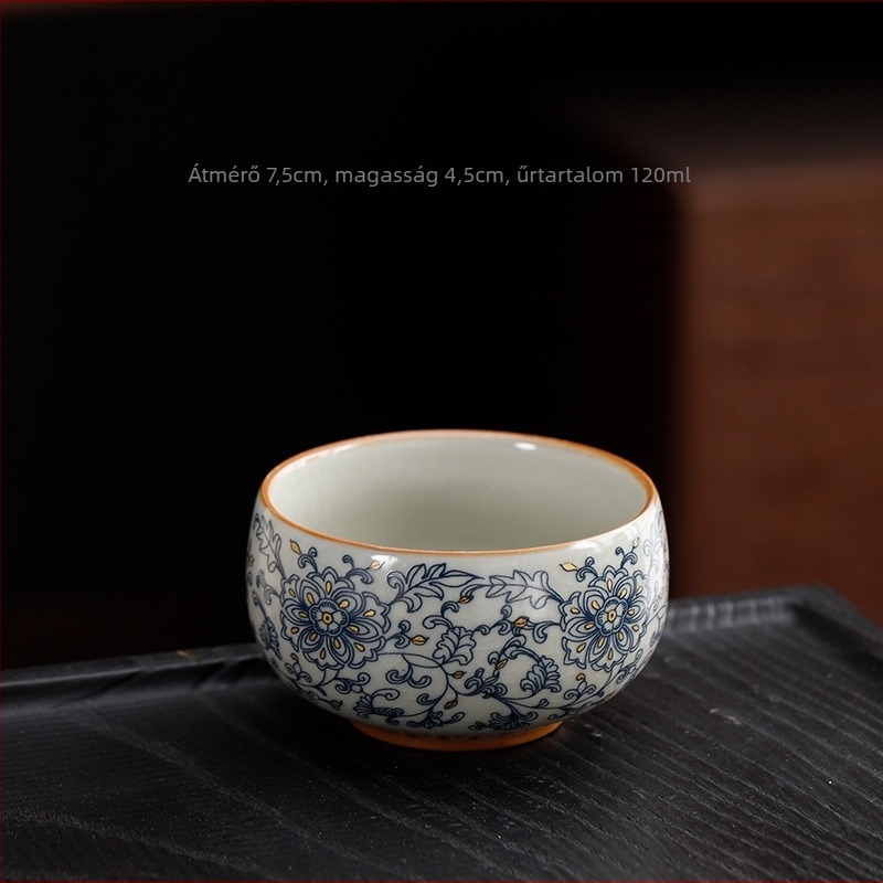 Beige Ru kiln crackle teáscsésze személyes használatra, kék-fehér porcelán