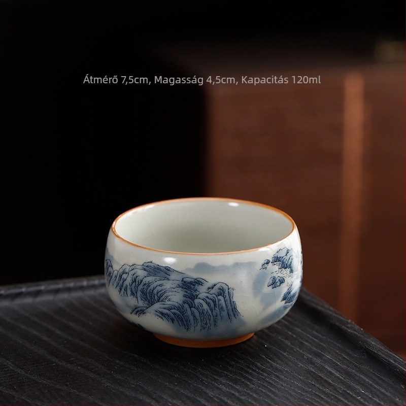 Beige Ru kiln crackle teáscsésze személyes használatra, kék-fehér porcelán