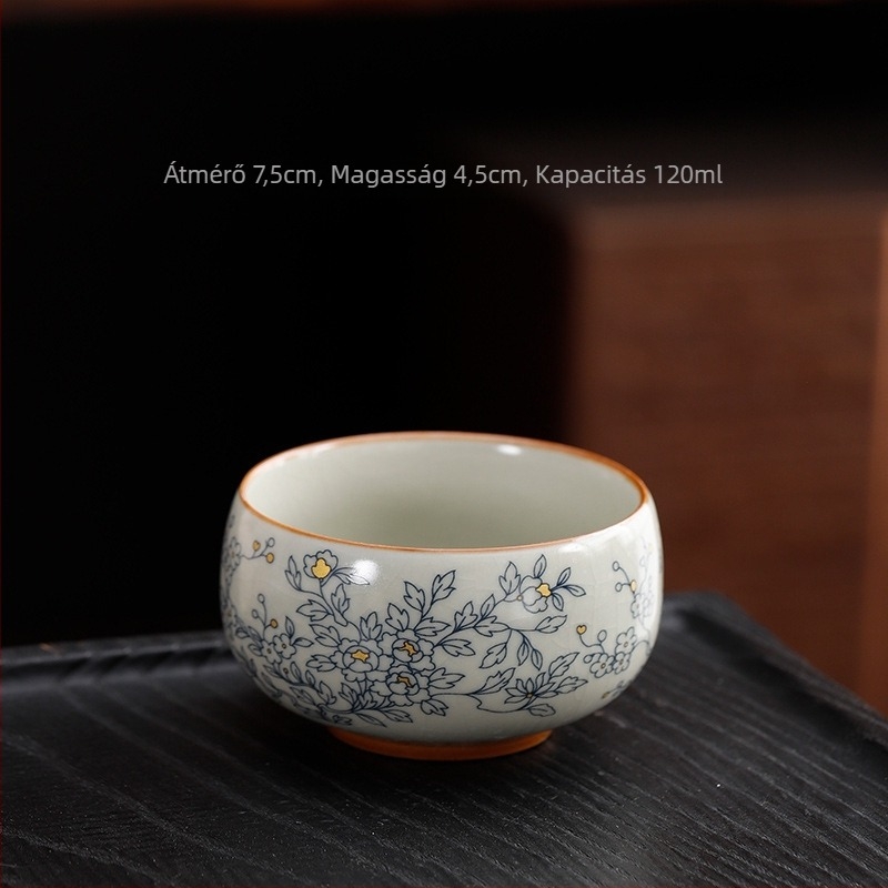Beige Ru kiln crackle teáscsésze személyes használatra, kék-fehér porcelán