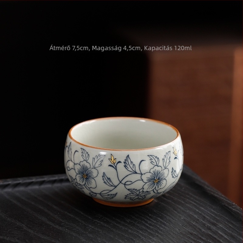 Beige Ru kiln crackle teáscsésze személyes használatra, kék-fehér porcelán