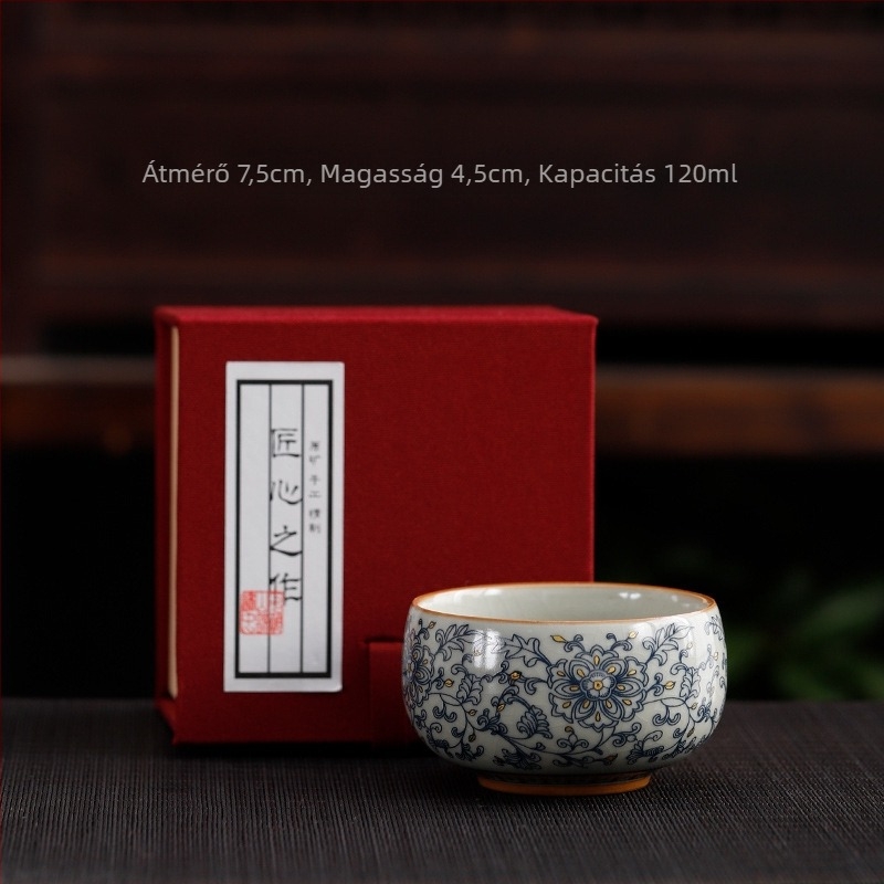 Beige Ru kiln crackle teáscsésze személyes használatra, kék-fehér porcelán