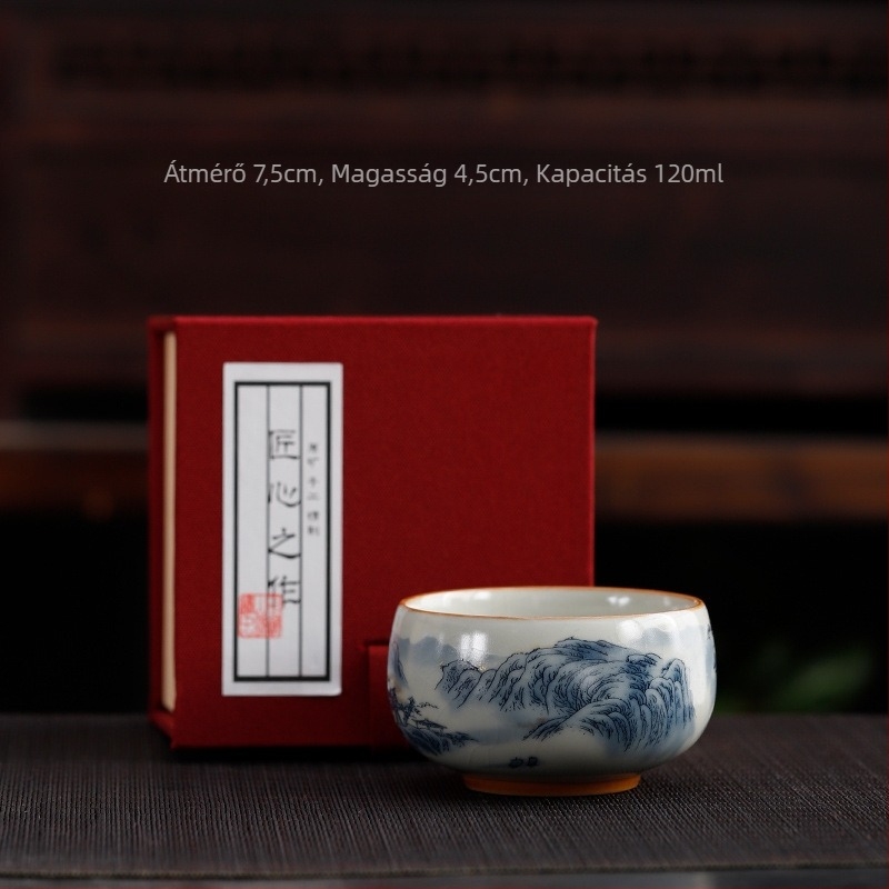 Beige Ru kiln crackle teáscsésze személyes használatra, kék-fehér porcelán